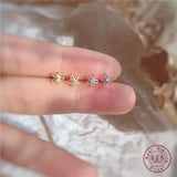 925 Silver Hollow Flower Crystal 14k Earrings Women Party Jewelry