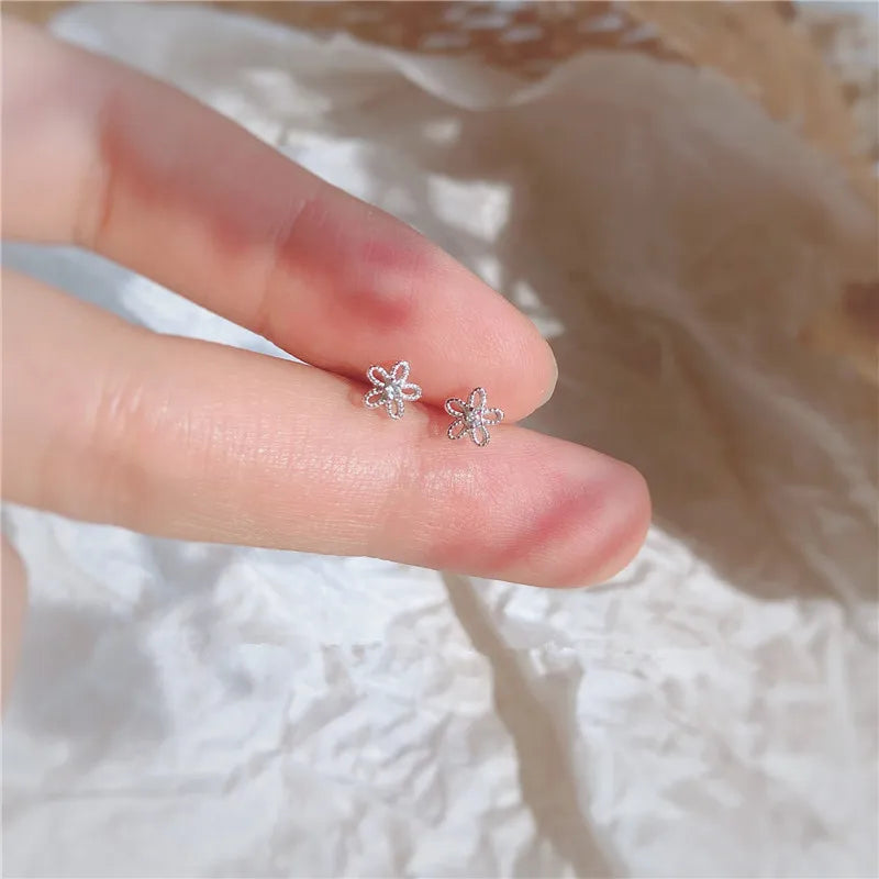 925 Silver Hollow Flower Crystal 14k Earrings Women Party Jewelry