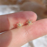 925 Silver Hollow Flower Crystal 14k Earrings Women Party Jewelry
