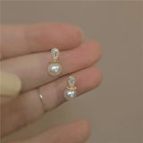 925 Silver Water Drop Crystal Pearl Earrings 14k Stud