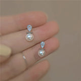 925 Silver Water Drop Crystal Pearl Earrings 14k Stud