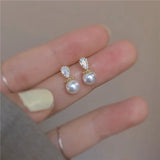 925 Silver Water Drop Crystal Pearl Earrings 14k Stud