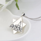 925 Silver Jerusalem Charm Star of David & Dave Pagoda Pendant Necklace