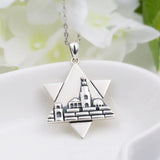 925 Silver Jerusalem Charm Star of David & Dave Pagoda Pendant Necklace