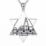 925 Silver Jerusalem Charm Star of David & Dave Pagoda Pendant Necklace