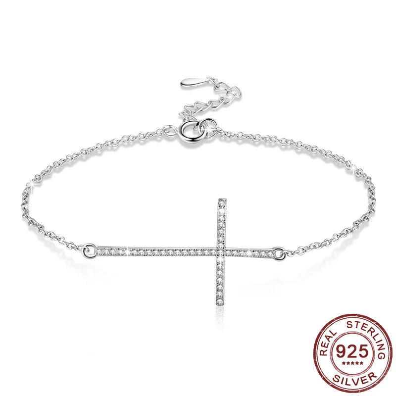 925 Silver Jesus Cross Bracelet with Zircon CZ