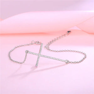925 Silver Jesus Cross Bracelet with Zircon CZ