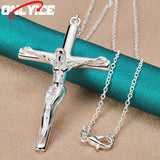 925 Silver Jesus Cross Pendant Necklace 16-30 Inch Snake Chain