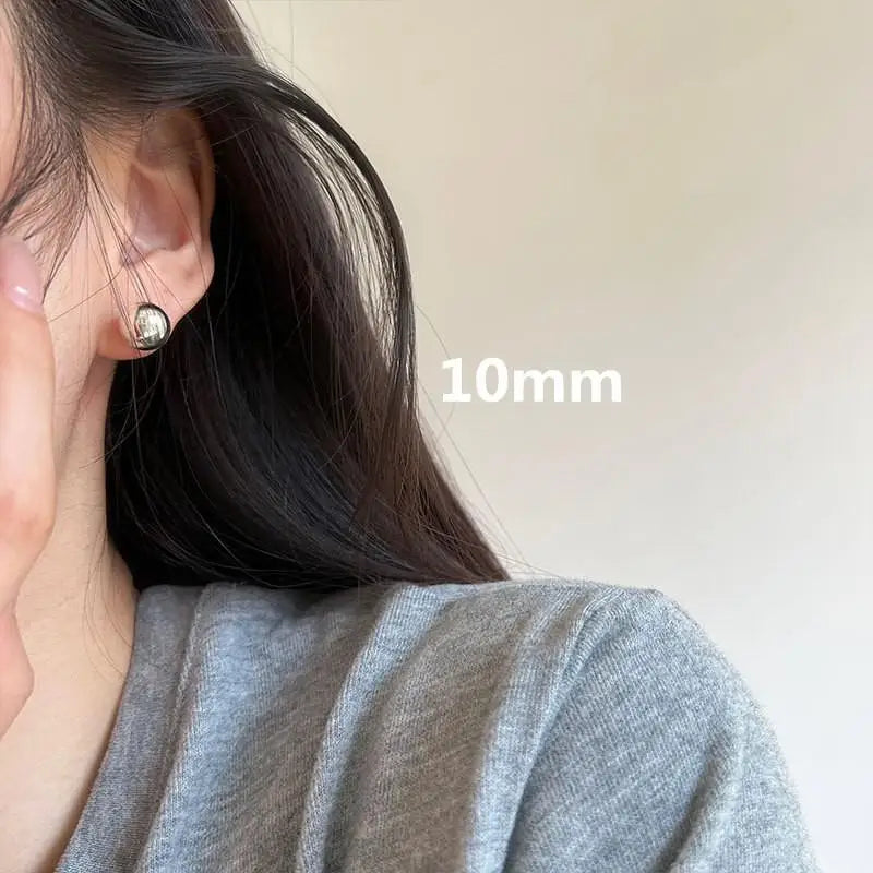 925 Silver 10-12mm Ball Stud Earrings 18k Plated Femme Accessories