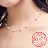 925 Silver 6mm Pearl Box Chain Choker Necklace kolye collares bijoux S-N54