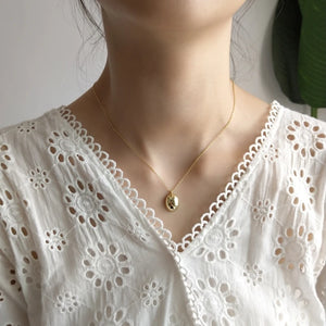 925 Silver 18K Oval Pendant Half Ball Necklace
