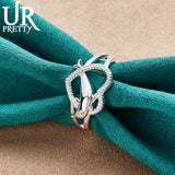 Sterling Silver Dolphin Hearts Ring for Woman Engagement Wedding