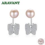 925 Silver Pearl Earrings Butterfly Studs for Women