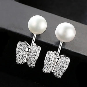 925 Silver Pearl Earrings Butterfly Studs for Women
