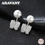 925 Silver Pearl Earrings Butterfly Studs for Women