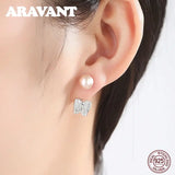 925 Silver Pearl Earrings Butterfly Studs for Women