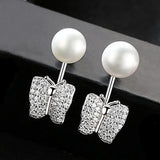 925 Silver Pearl Earrings Butterfly Studs for Women