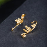 925 Silver Acanthus Leaf Stud Earrings 18k Plating for Women