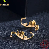 925 Silver Acanthus Leaf Stud Earrings 18k Plating for Women