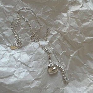 925 Silver Bead Heart Pendant Necklace For Women