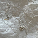 925 Silver Bead Heart Pendant Necklace For Women