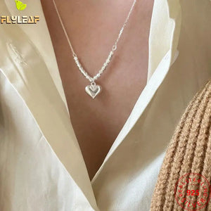 925 Silver Bead Heart Pendant Necklace For Women