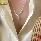 925 Silver Bead Heart Pendant Necklace For Women