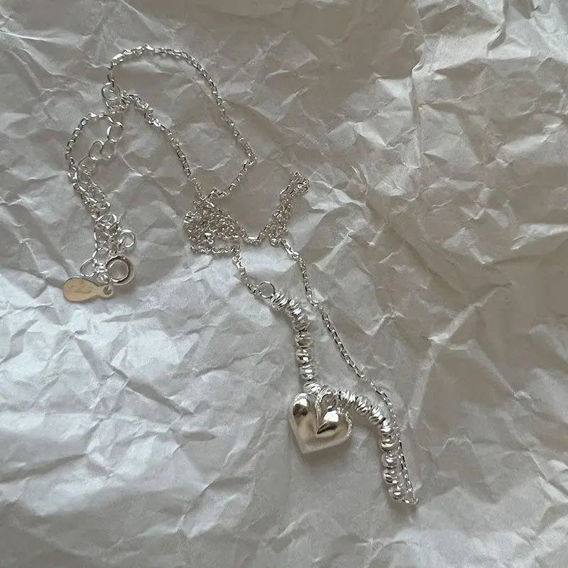 925 Silver Bead Heart Pendant Necklace For Women
