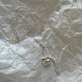 925 Silver Bead Heart Pendant Necklace For Women