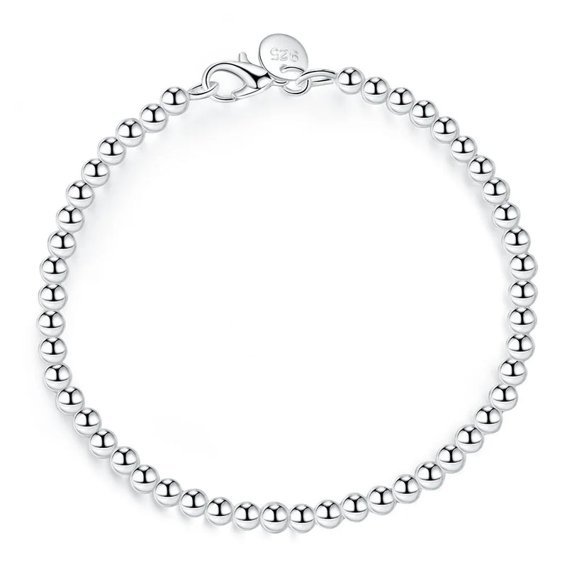 925 Silver Bracelet 4mm Round Ball Charm Bracelet