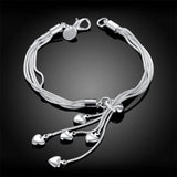 925 Sterling Silver Heart Bracelet Fine Snake Chain