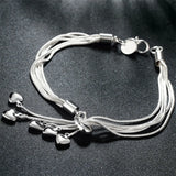 925 Sterling Silver Heart Bracelet Fine Snake Chain