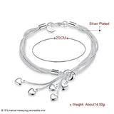 925 Sterling Silver Heart Bracelet Fine Snake Chain