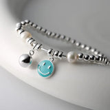925 Sterling Silver Smiley Beaded Bracelet Candy Colors for Women