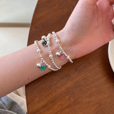 925 Sterling Silver Smiley Beaded Bracelet Candy Colors for Women