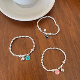 925 Sterling Silver Smiley Beaded Bracelet Candy Colors for Women