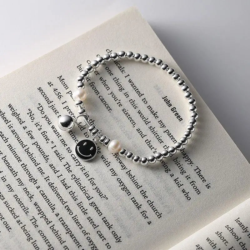 925 Sterling Silver Smiley Beaded Bracelet Candy Colors for Women