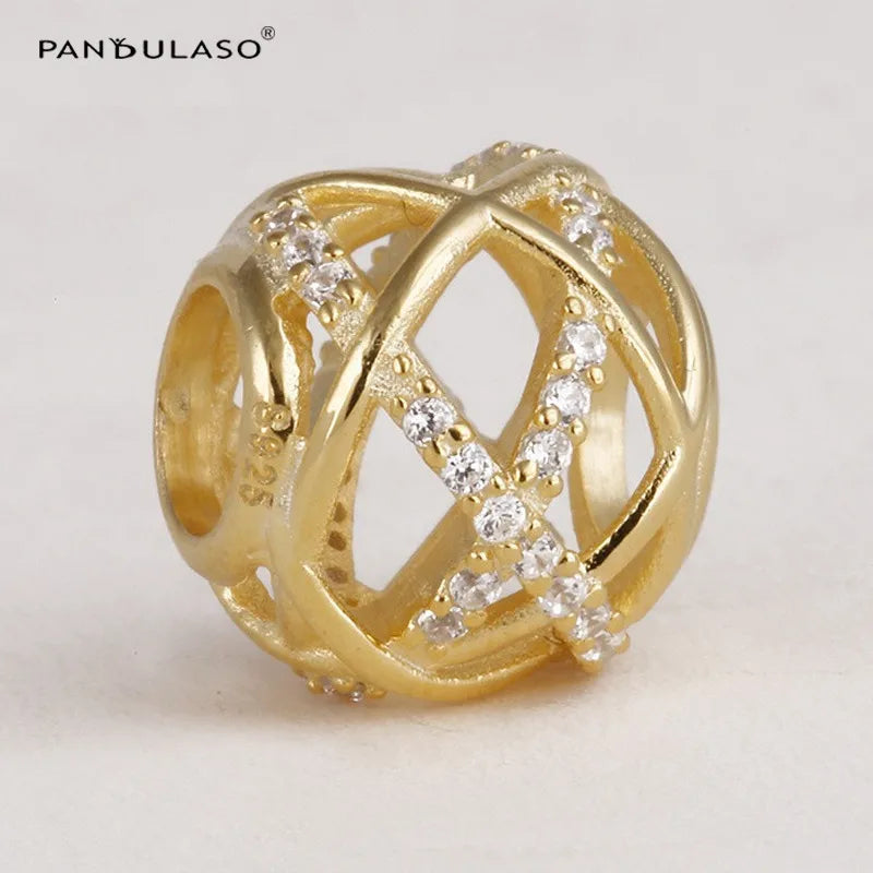 925 Silver Golden Galaxy Cutout Bead for Bracelet/Choker