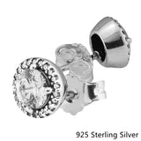 925 Silver Classic Round Stud Earrings with CZ - DIY Women's Jewelry