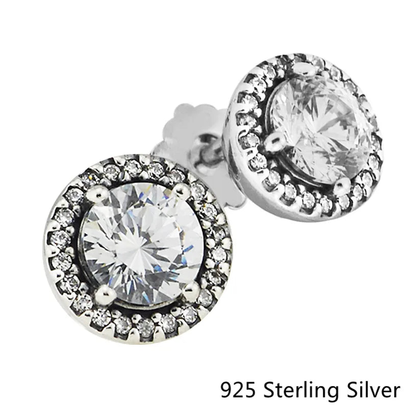 925 Silver Classic Round Stud Earrings with CZ - DIY Women's Jewelry