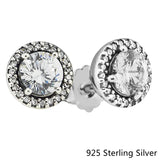 925 Silver Classic Round Stud Earrings with CZ - DIY Women's Jewelry