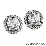 925 Silver Classic Round Stud Earrings with CZ - DIY Women's Jewelry