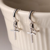 925 Silver Cross Hoop Earrings Platinum Plating