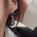 925 Silver Cross Hoop Earrings Platinum Plating