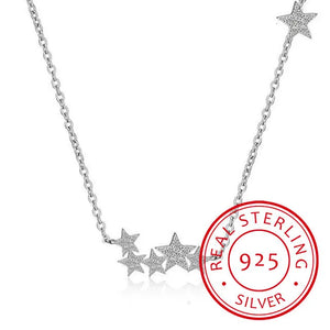925 Silver Crystal Stars Necklace Sparkling Pendant S-n29