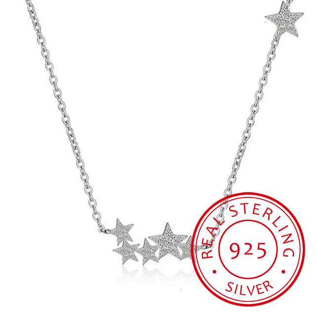 925 Silver Crystal Stars Necklace Sparkling Pendant S-n29