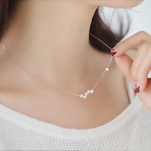 925 Silver Crystal Stars Necklace Sparkling Pendant S-n29
