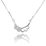 925 Silver CZ Rhinestone Angel Wing Choker Necklace