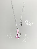 925 Silver Pink Rabbit CZ Pendant Necklace for Girls