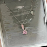 925 Silver Pink Rabbit CZ Pendant Necklace for Girls